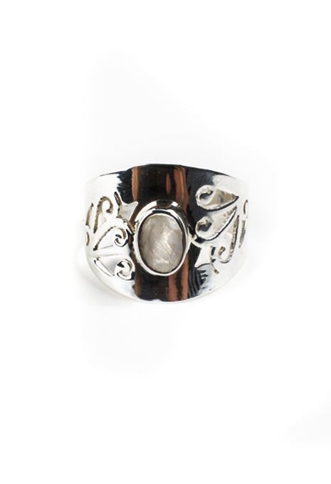 Curved Jali Band Assorted Stones Ring