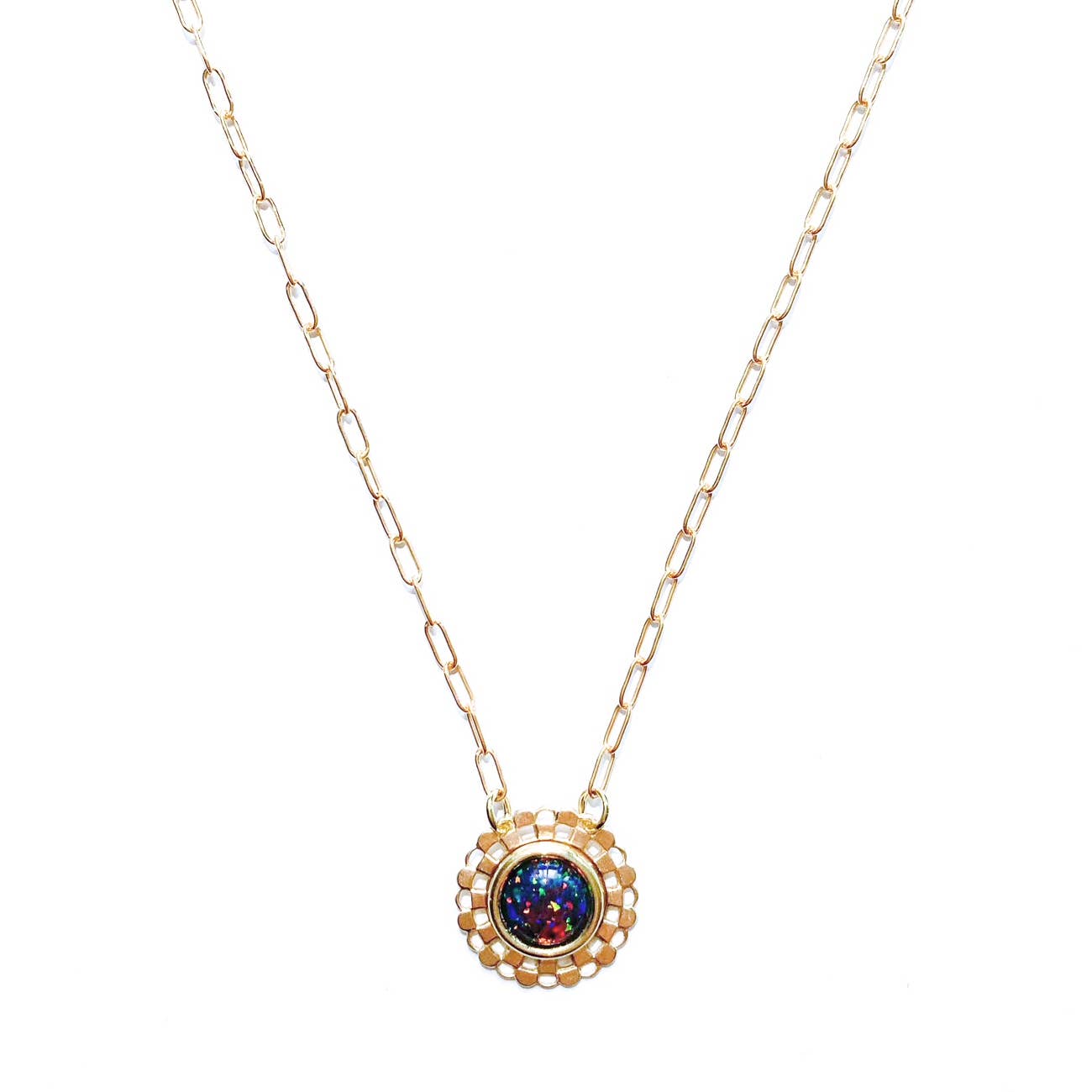Checkered Gemstone Circle Necklace
