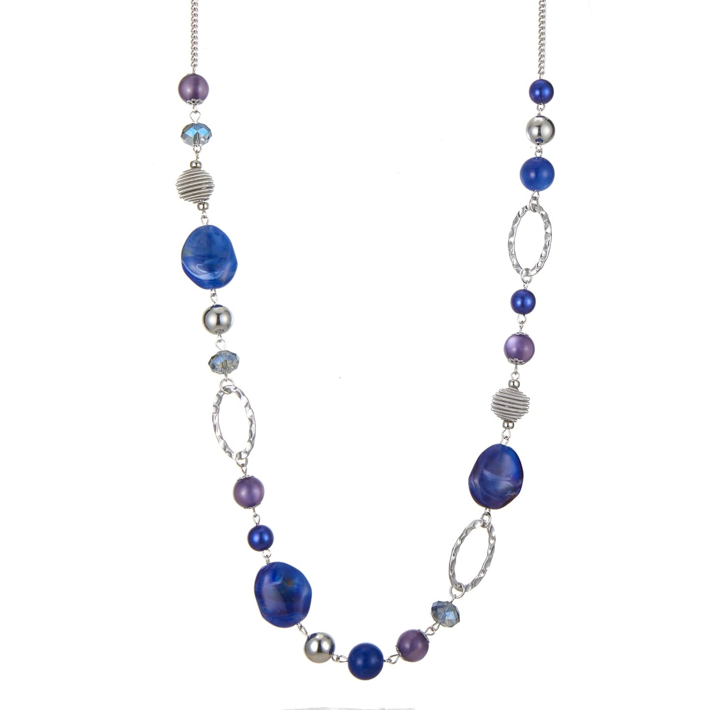 BULINLIN Beaded Long Necklace for Women Silver Sweater Chain Necklace with Crystal Resin Beads, Fashion Jewelry for Girls (52-Sapphire)