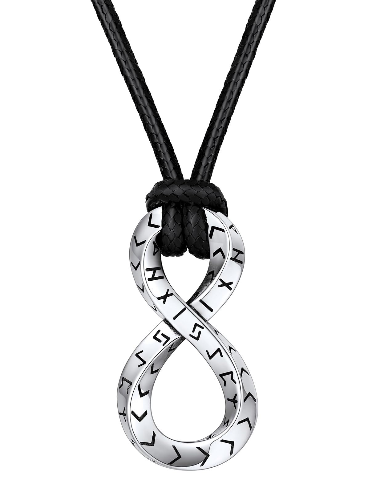FaithHeart Mens Womens Infinite Mobius Pendant Necklace, Stainless Steel Viking Runes Mobius Necklaces, Retro Norse Mythology Stainless Steel Jewelry Gift for Boyfriend