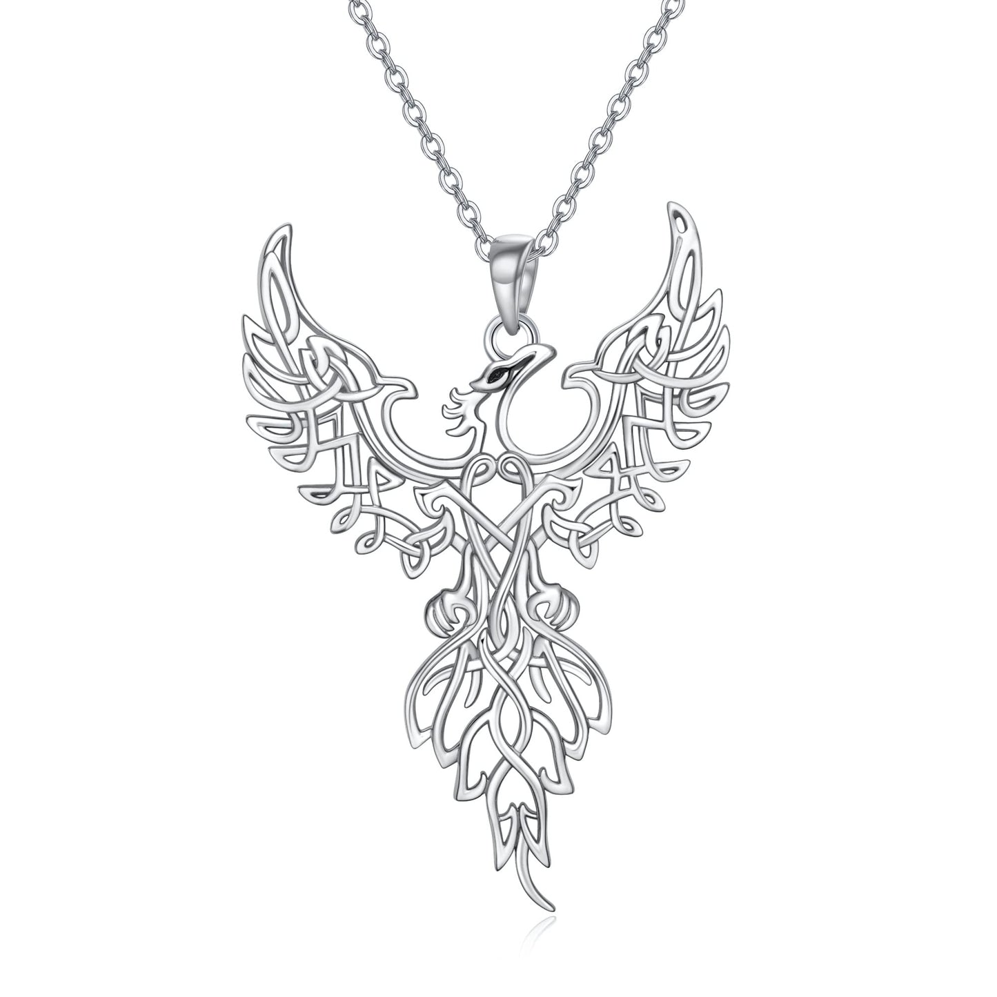 ONEFINITY Rising Phoenix Necklace Sterling Silver Irish Celtic Knot Phoenix Pendant Necklace Nirvana of Phoenix Jewelry for Women Girls