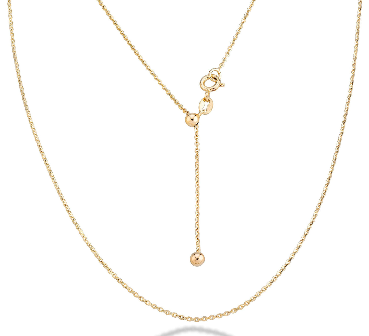 Miabella 925 Sterling Silver Italian 1.3mm Adjustable Solid Diamond Cut Thin Bolo Cable Chain Necklace for Women, Slider Chain 14-24 Inch Made in Italy (Yellow-Gold-Plated-Silver)