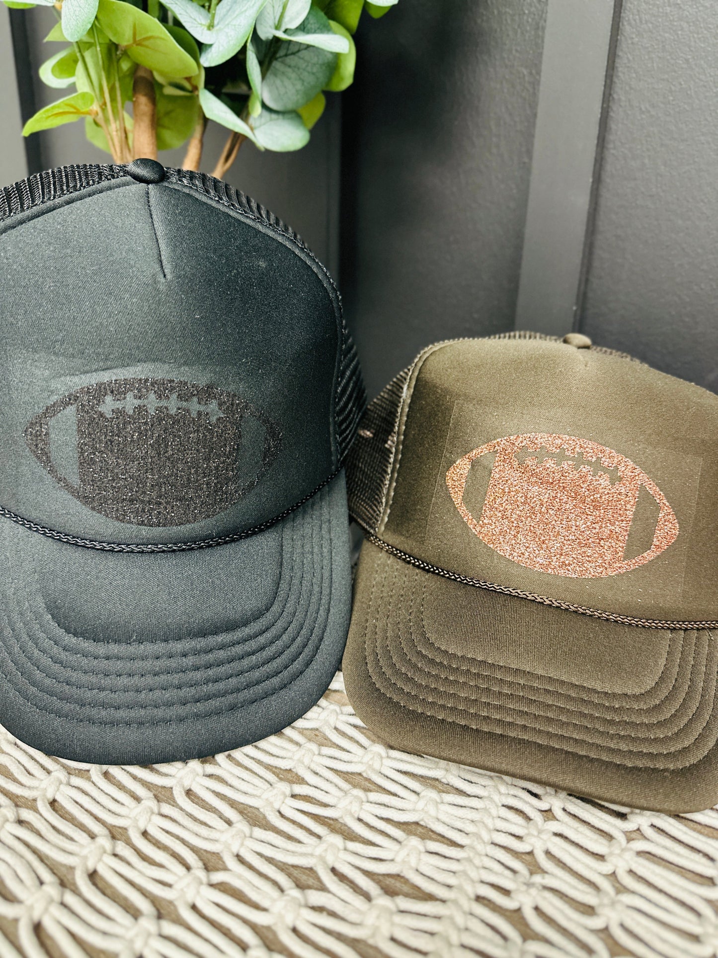 Glitter Football Trucker Hat- Multiple Colors!