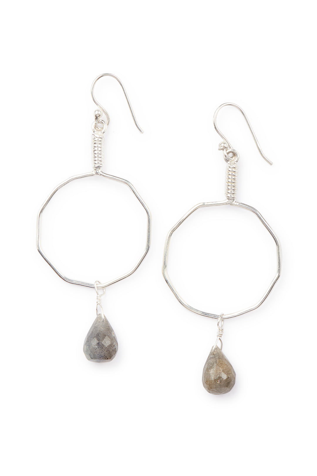 Fine Wire Gemstone Teardrop Silver Earrings - Ishka