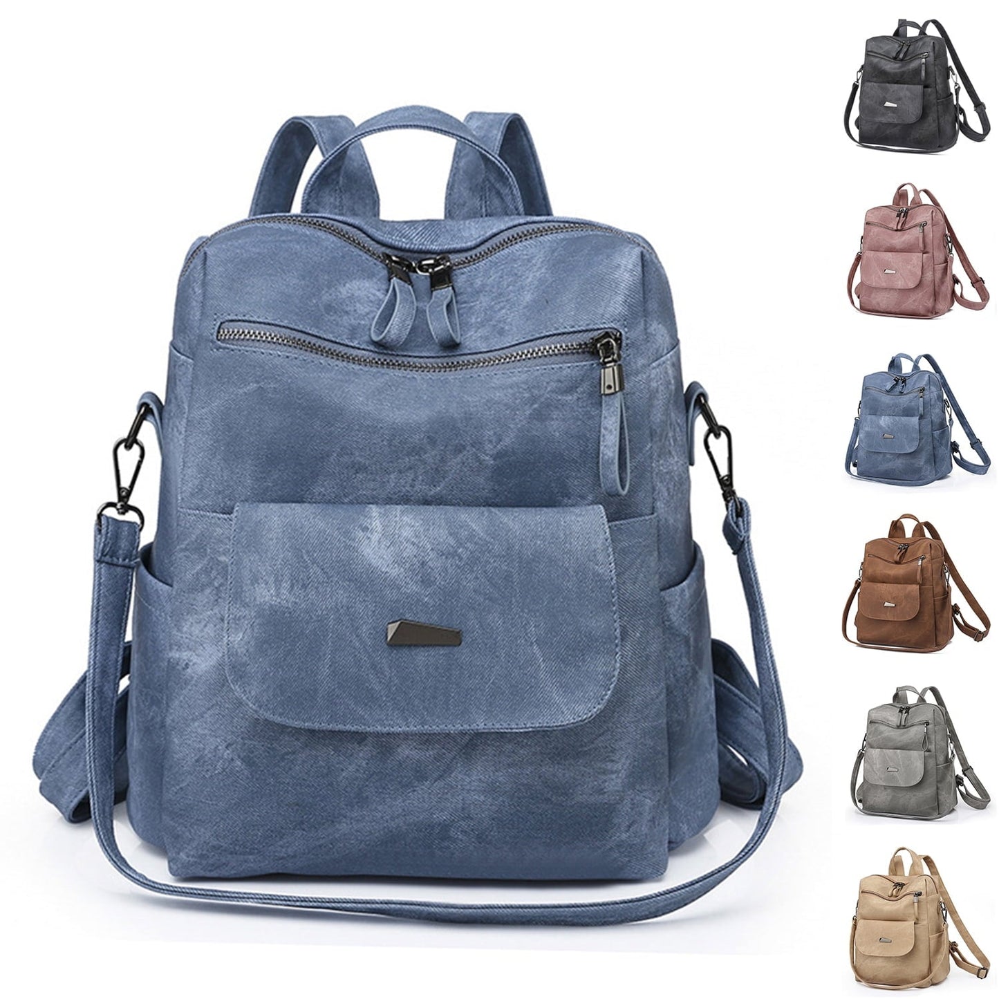 Backpack Purse for Women, PU Leather Fashion Backpacks Handbags Travel Back Pack Purses Shoulder Bag(Blue)