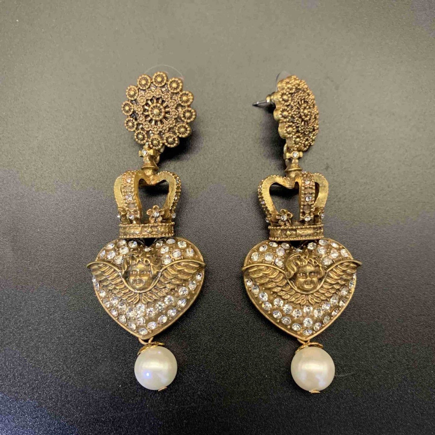 Vintage Cupid Earrings Necklace High-grade Diamond-embedded Carved Glaze Ornament