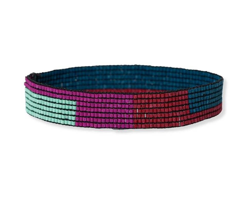 Alex Color Block Beaded Stretch Bracelet Peacock Multicolor