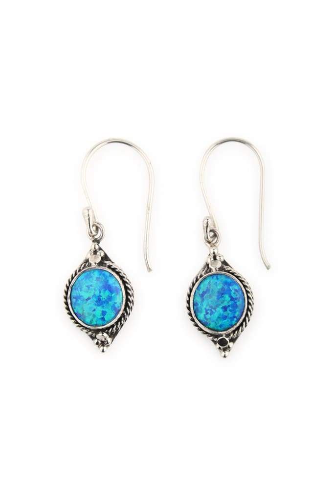 Earrings Droplet Circle Tribal Setting Opalite