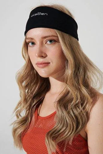 Black headband with OLABEN logo, perfect for stylish headwear. Image: OW-0162-UHW-BK_2.jpg.