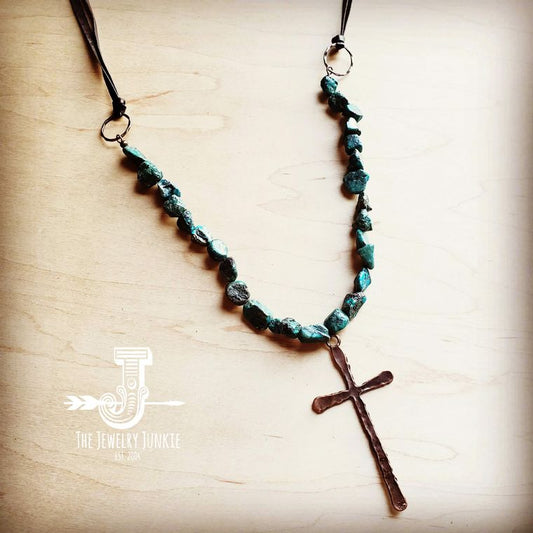 African Turquoise Necklace with Large Copper CROSS