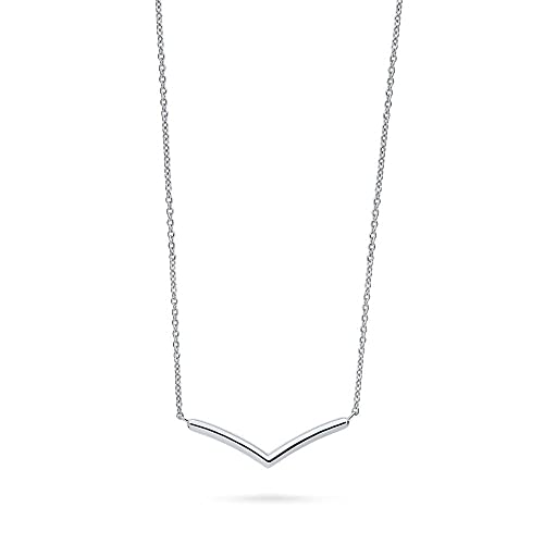 BERRICLE Sterling Silver Wishbone Chevron Pendant Necklace for Women, Rhodium Plated