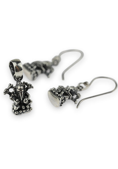 Silver Ganesha Earrings & Pendant  Set