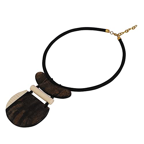 Wonderlist Handicrafts Natural Organic Buffalo Horn Tribal Fashion Tweak Beads Statement Necklace for Woman Bib Collar Adjustable Natural Genuine Horn Necklace. (Design-6)