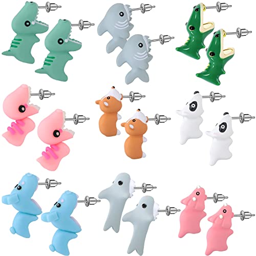9 Pieces Cute Animal Bite Earring 3D Clay Earrings Cartoon Earrings Handmade Polymer Clay Studs for Women Girls Party Holiday Fun Presents Making Jewelry