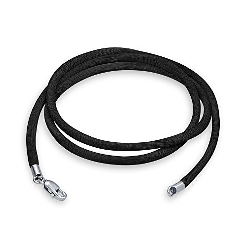 Bling Jewelry Black Satin Silk Necklace Pendant Cord for Women for Men Teen .925 Sterling Silver Lobster Claw Clasp 14 Inch