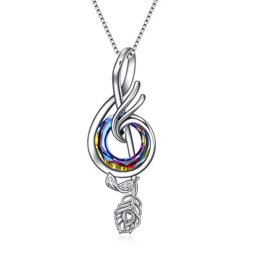 TOUPOP Music Gifts for Women Sterling Silver Music Necklace with Volcano Circle Crystal Phoenix Pendant Necklace Musical Notes Jewelry Gifts for Women Girls Birthday Christmas