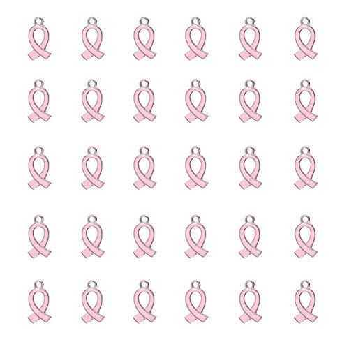 30 Pieces DIY Ribbon Pendants Breast Cancer Awareness Charms Beads Dangle Accessories Pendant Gifts for Women Jewelry Findings (Pink)