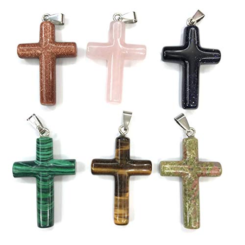 LE SKY Natural Stone Pendants Cross Shape Agate Crystal Chakra semi-Precious Gemstone Charms for Jewelry Making Random 4 Pcs