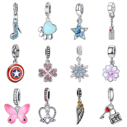 Vie Jeune 12pcs Mixed Silver Plated Colorful Enamel Alloy Beads Dangle Charms Fits for European Snake Chain Bracelet Necklace DIY Jewelry Making Supplies (Bead Charms)