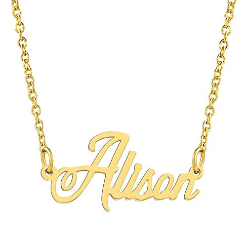 KISPER 18K Gold Plated Stainless Steel Personalized Name Pendant Necklace, Alison