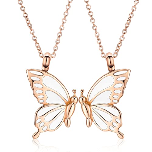 constantlife 2 Pack Butterfly Urn Necklaces for Ashes for Women Girls Stainless Steel Pendants Cremation Keepsake Jewelry Mother Daughter Sister Friendship Memorial Gifts (Rose Gold)