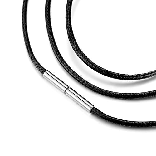 Suplight Black Wax Cord Necklace 2mm for Men & Women, Leather Braided Rope Chain for Jewelry Making with Stainless Steel Magnetic Clasp, Multilayered Bracelet Collar Choker Necklace for Women 20"