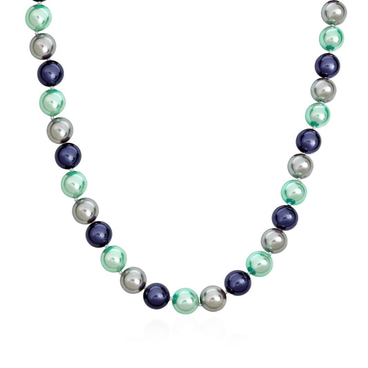 Bling Jewelry Large Hand Knotted Multi Color Blue Grey Shades Shell Imitation Pearl 14MM Strand Necklace for Women Silver Plated 20In