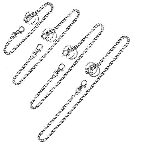Jolbndcv 4 Pieces Wallet Chain Pants Chain Pocket Chain Jeans Chain with Lobster Clasps for Men Women Wallets Keys Silver （10'' 16'' 18'' 24''）