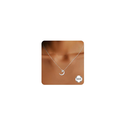 SeanLov Sterling Silver Crescent Moon Star Necklace Dainty Cubic Zirconia Simple Trendy Moon Pendent Necklace for Women Girls Wife Mother as Daily Wearing Delicate Minimalist Jewelry