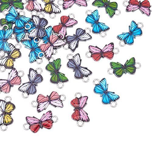 NBEADS 30 Pcs Butterfly Alloy Enamel Link Charm, Random Butterfly Connector Metal Pendant for Earrings Bracelets Necklace DIY Making Jewelry Making Accessories