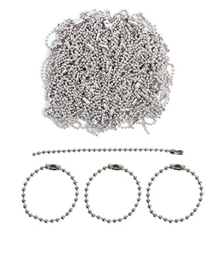 Hapy Shop 200 Pcs 100mm Long Bead Connector Clasp Ball Chain Keychain Tag Key Rings,2.4 mm Diameter Adjustable Antiqued Metal Bead Steel Chain