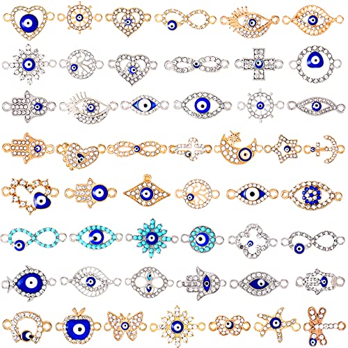 Hinly 50 Pcs Evil Eye Charms for Jewelry Making Alloy Mixed Style Enamel Eye Charms Rhinestone Assorted Colored Pendants Jewelry Connectors for DIY Bracelet Necklace Earrings Anklets