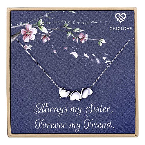 Tiny Heart Necklace, Three Sister Gift, Gift for Best Friend,Dainty Heart Necklace, Delicate Necklace, Bridesmaid Gift (Sister necklace)