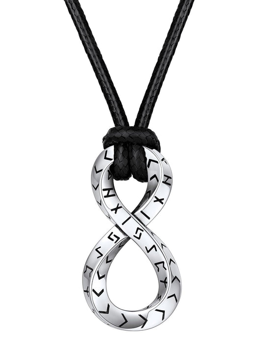 FaithHeart Mens Womens Infinite Mobius Pendant Necklace, Stainless Steel Viking Runes Mobius Necklaces, Retro Norse Mythology Stainless Steel Jewelry Gift for Boyfriend