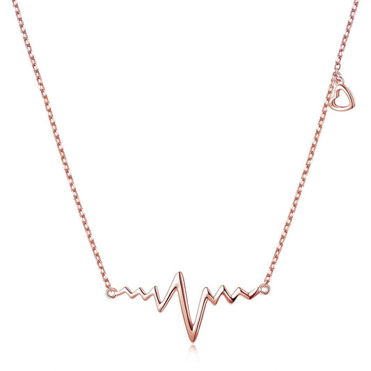 Nurses' Day Jewelry 925 Sterling Silver Infinity Love Rose Gold Plated Cardiogram Heart EKG Heartbeat Necklace Gift for Women Girls Wife Doctor, 18 inch