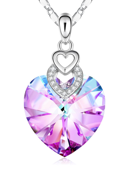 PLATO H 3 Heart Crystal Necklace for Women Gifts for her Pendant Crystal Jewelry Necklace for Girl Wedding Gifts for Anniversary Day Mother's Day Valentine’s Day Birthday