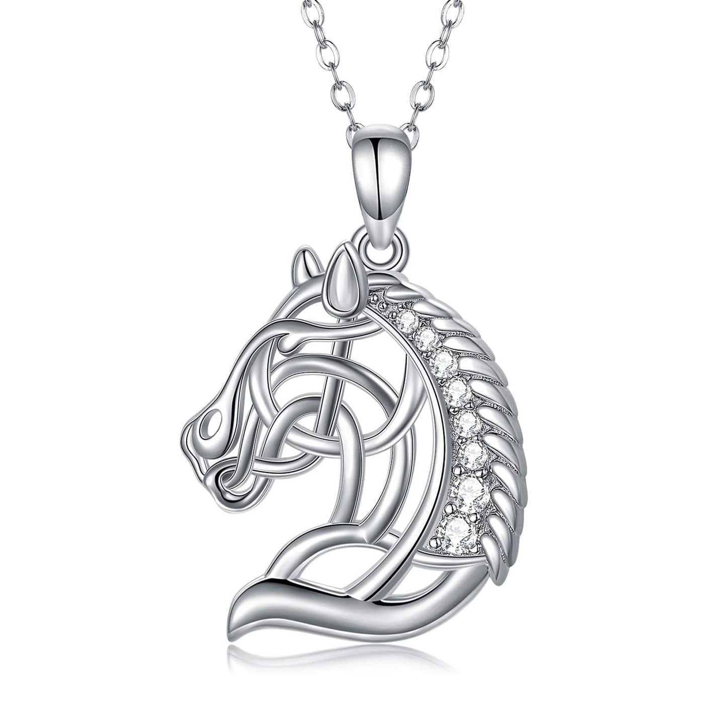 JUSTKIDSTOY Horse Necklace Sterling Silver Celtic Knot Horse Head Pendant Necklace with AAA Cubic Zirconia for Women Daughter Cowgirl Horse Lover Birthday