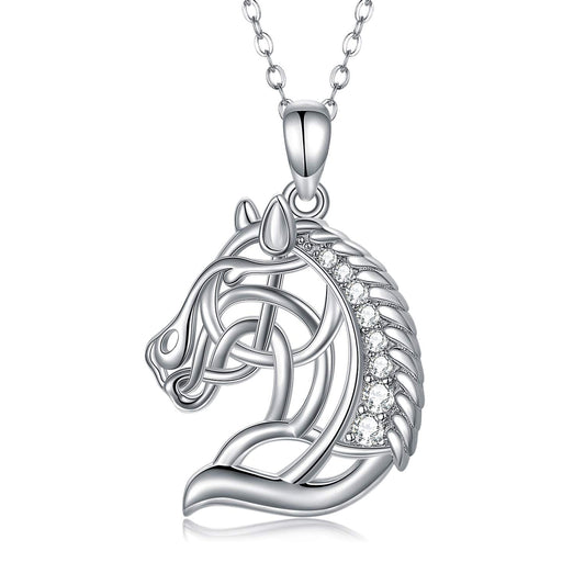 JUSTKIDSTOY Horse Necklace Sterling Silver Celtic Knot Horse Head Pendant Necklace with AAA Cubic Zirconia for Women Daughter Cowgirl Horse Lover Birthday