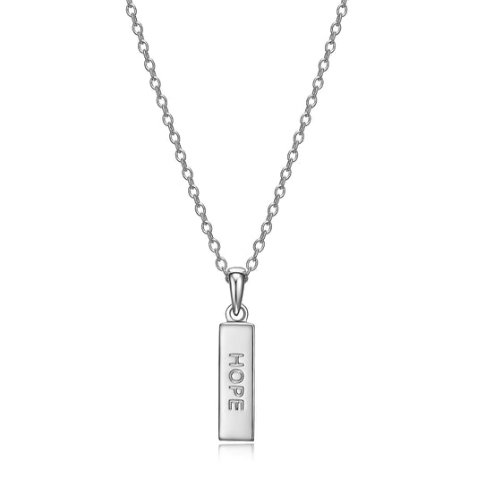 MORGAN & PAIGE Dainty .925 Sterling Silver Hope Vertical Bar Engraved Sentiment Pendant Necklace for Women, 16" Cable Chain and 2" Extender, Jewelry Gift for Her