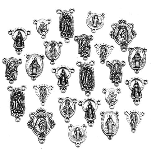 40pcs Mix Style Antique Miraculous Mary Medal Rosary Centerpiece Part Lot Oval Chandelier Links for Rosary Holy Beads Necklace Making