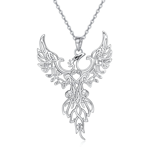 ONEFINITY Rising Phoenix Necklace Sterling Silver Irish Celtic Knot Phoenix Pendant Necklace Nirvana of Phoenix Jewelry for Women Girls