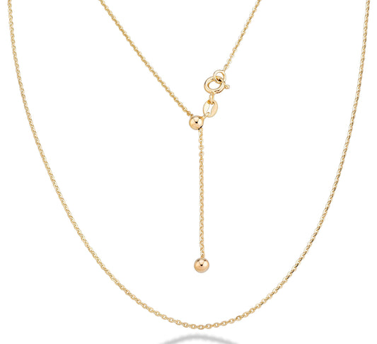Miabella 925 Sterling Silver Italian 1.3mm Adjustable Solid Diamond Cut Thin Bolo Cable Chain Necklace for Women, Slider Chain 14-24 Inch Made in Italy (Yellow-Gold-Plated-Silver)