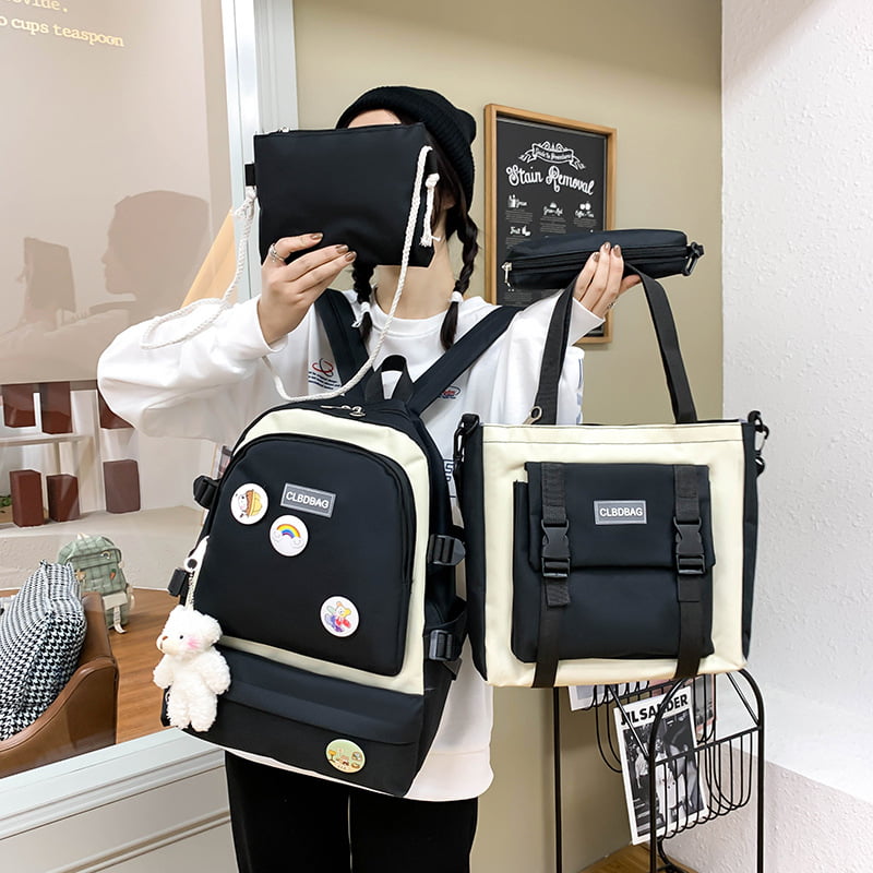 4pcs School Bags Set Kawaii Backpacks for Teen Girls School Backpack School Aesthetic Backpack with Accessories A7