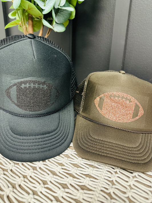 Glitter Football Trucker Hat- Multiple Colors!