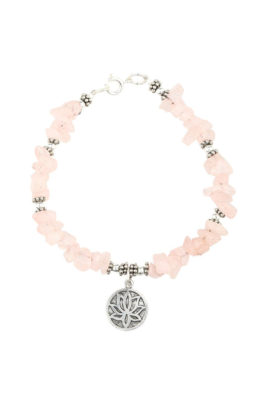 Lotus Gemstone Chip Silver Bracelet
