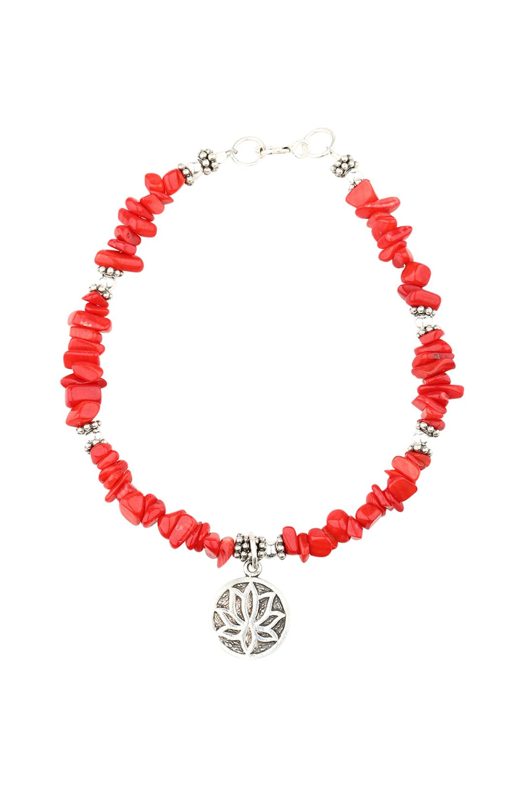 Lotus Gemstone Chip Silver Bracelet