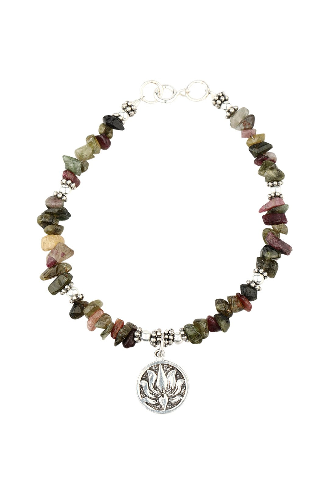 Lotus Gemstone Chip Silver Bracelet