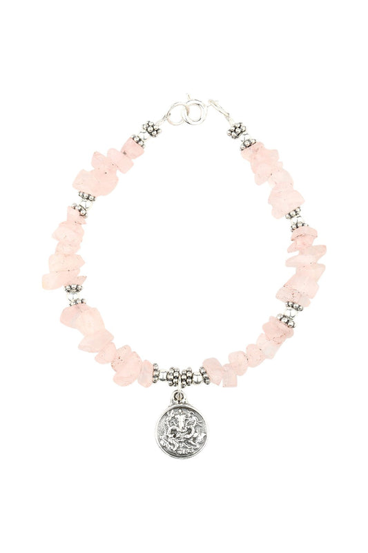 Ganesha Gemstone Chip Silver Bracelet