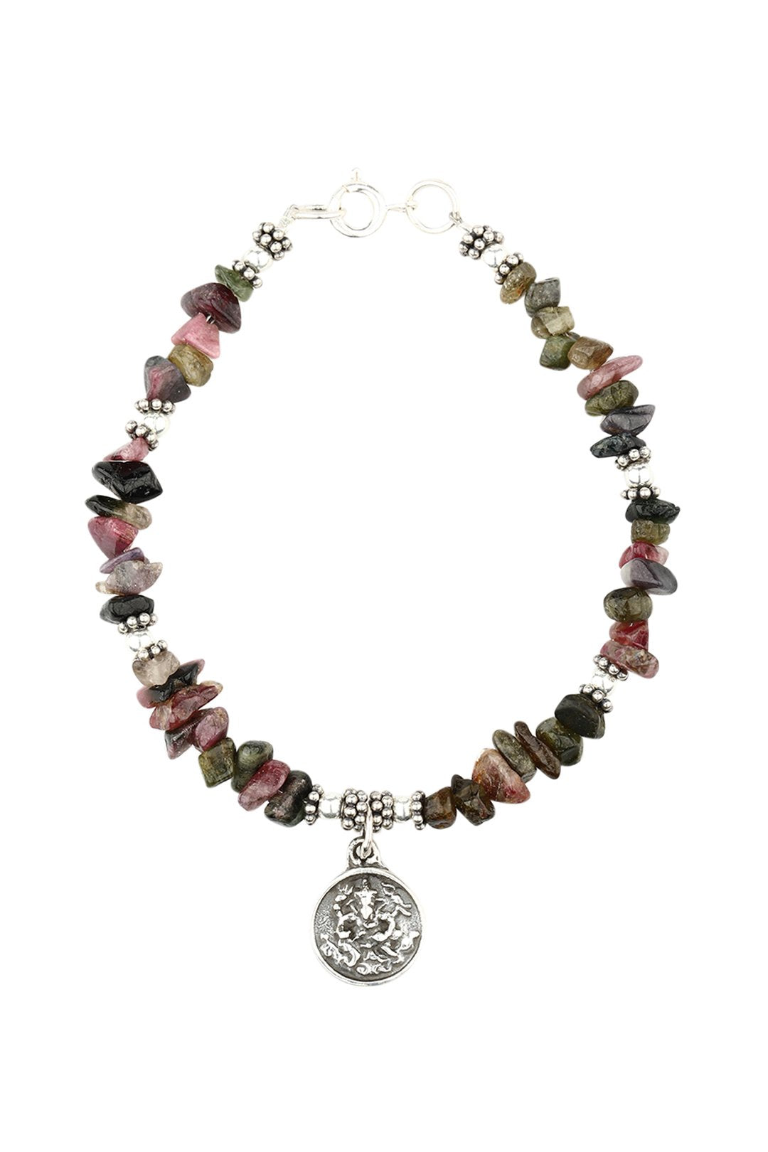 Ganesha Gemstone Chip Silver Bracelet