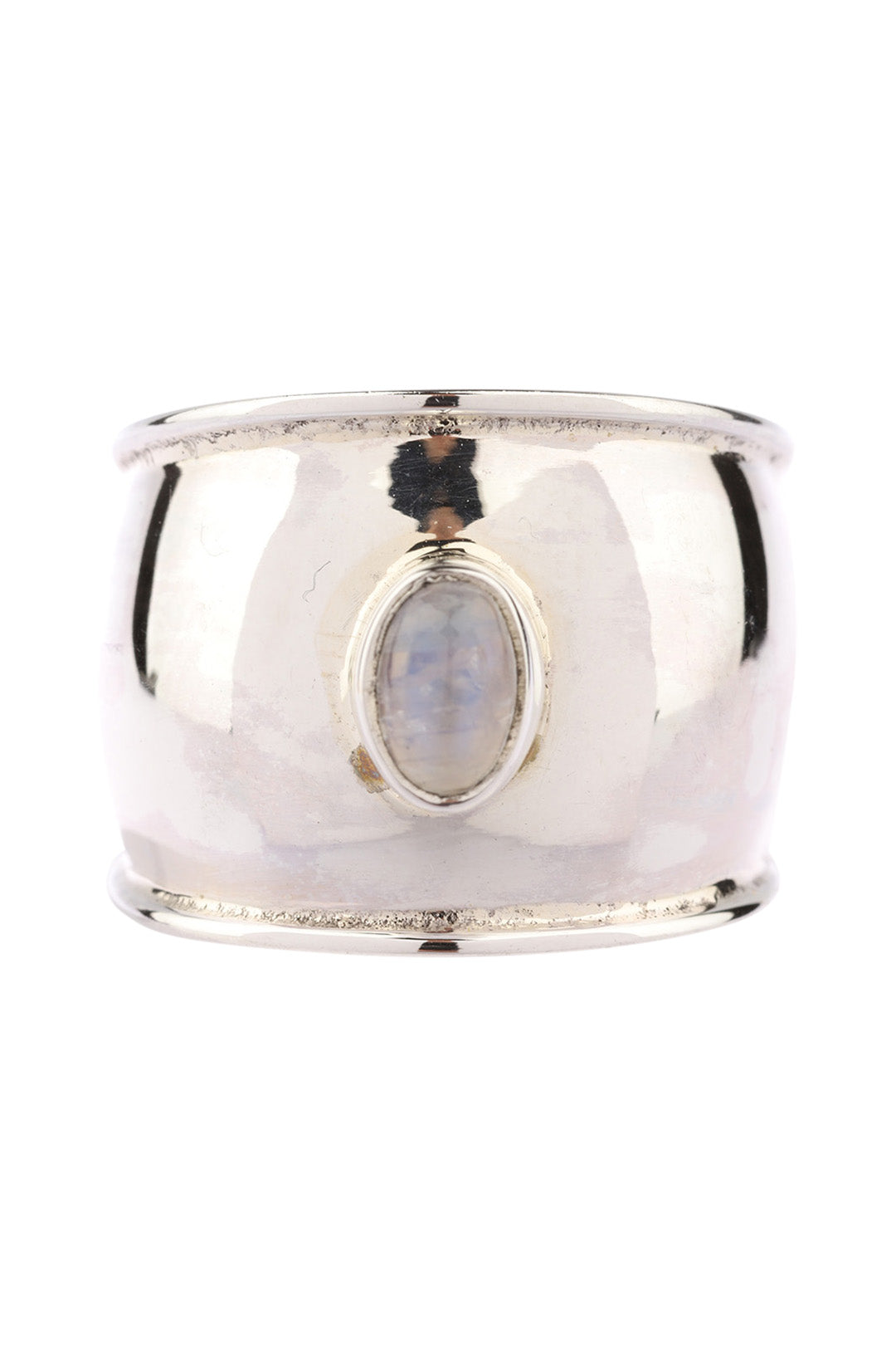Simple Rainbow Moonstone Wide Silver Ring
